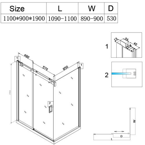 Biała kabina prysznicowa szkło 8 mm prostokątna 110x90 KZ202B