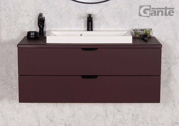 Szafka łazienkowa burgundowa z umywalką nablatową czarny uchwyt 100 cm Magnolia Gante