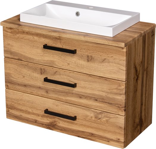 Szafka wisząca z umywalką nablatową 80 cm kolor dąb naturalny 39/3 seria Fokus Loft Gante