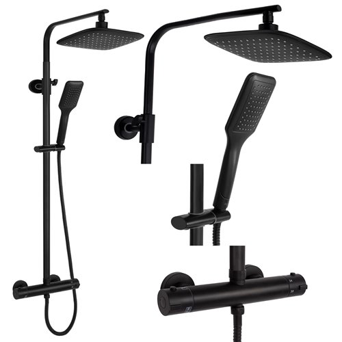 Czarny zestaw prysznicowy z termostatem Tom Rea