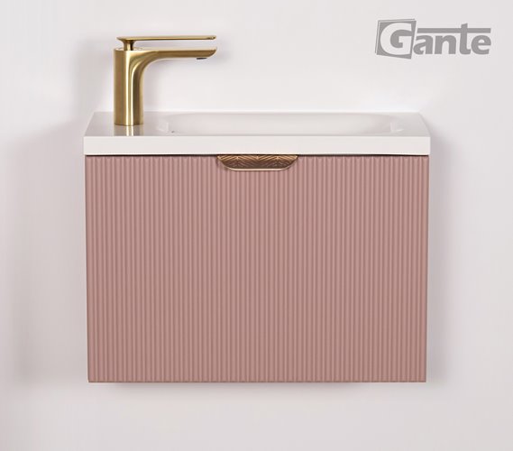 Szafka łazienkowa wisząca z umywalką pudrowy róż mat 50 cm Fresco Gante