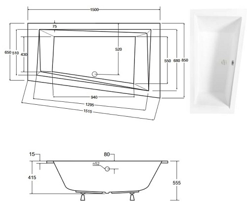 Wanna do zabudowy asymetryczna Intima Slim Besco prawa 150x85 cm