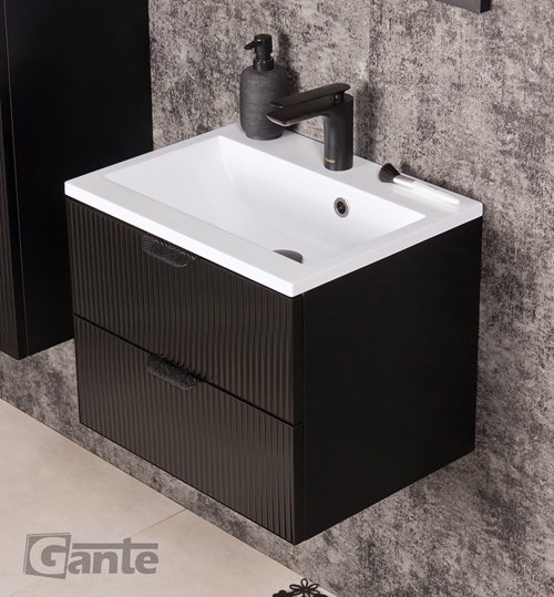 Szafka łazienkowa z umywalką wisząca szklane fronty czarny mat 50 cm Bravia Gante