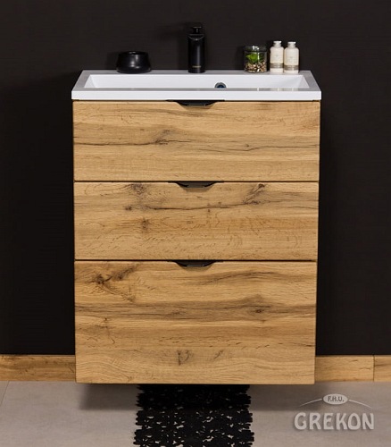 Szafka łazienkowa wisząca z umywalką dąb naturalny 60 cm Victa Gante