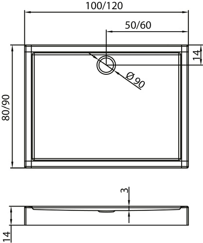 Brodzik prostokątny 100x80 B-0240 Columbus New Trendy