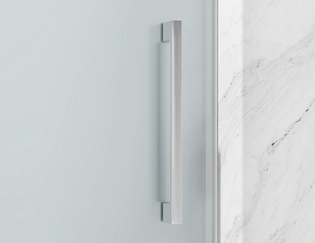 Drzwi prysznicowe rozsuwane prawe/lewe do wnęki 112-121 cm szkło 8mm mleczne profile chrom Swiss Liniger