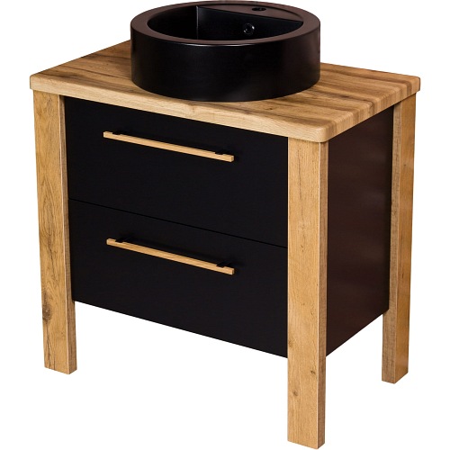 Stojąca szafka łazienkowa 80 cm czarny mat z czarną umywalką Cortez Gante