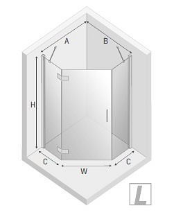 Kabina pięciokątna 80x80 lewa K-0665 New Azura Black New Trendy