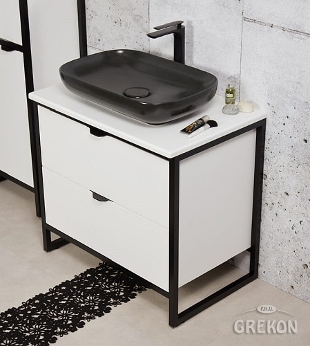 Biała szafka z czarną umywalką loft 80 cm seria New York