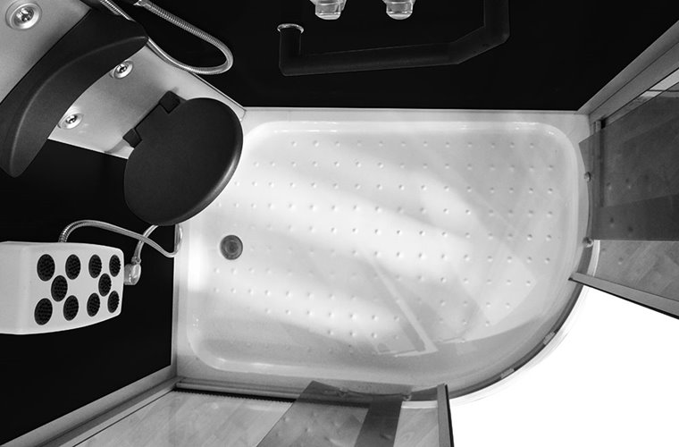 Kabina prysznicowa z hydromasażem na niskim brodziku czarne ścianki 120x85 prawa MO-18220