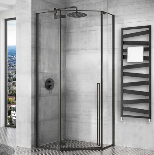 Czarna kabina prysznicowa pięciokątna 90x90 Diamond Rea