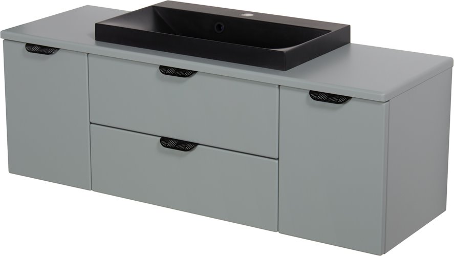 Miętowa szafka łazienkowa wisząca z czarną umywalką nablatową czarny uchwyt 120 cm Magnolia