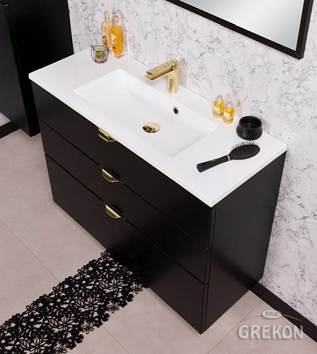 Czarna matowa szafka łazienkowa z umywalką 100/3 cm Victa Gante