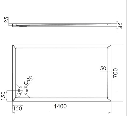 Brodzik prysznicowy na nośniku, 70x140 Merton 70/140/P