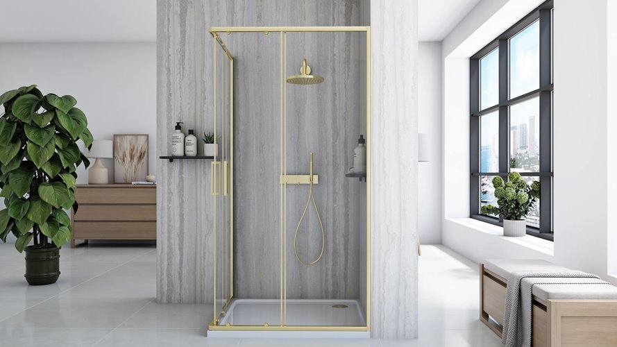 Kabina prysznicowa kwadratowa 100x80 profil złoty szczotkowany City Rea
