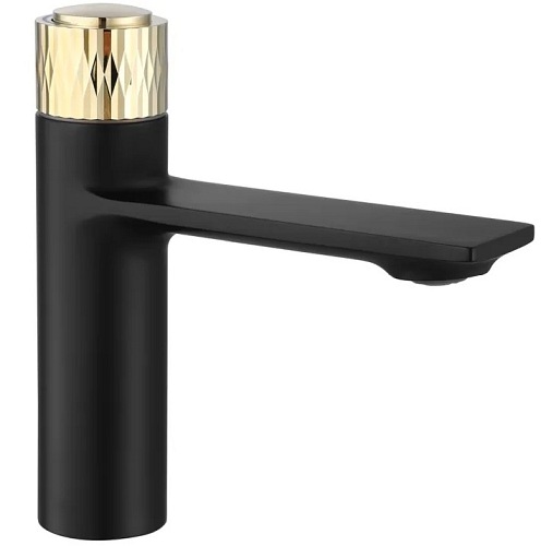Czarno złota bateria umywalkowa niska Storm Black Rea