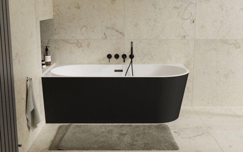 Wanna przyścienna czarno-biała narożna lewa syfon z przelewem biały 170 cm Zoya B&W Besco WAS-170ZBLB