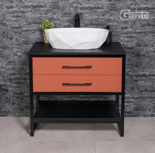 Szafka stojąca z białą umywalką kolor ceglasty loft 80 cm seria New York