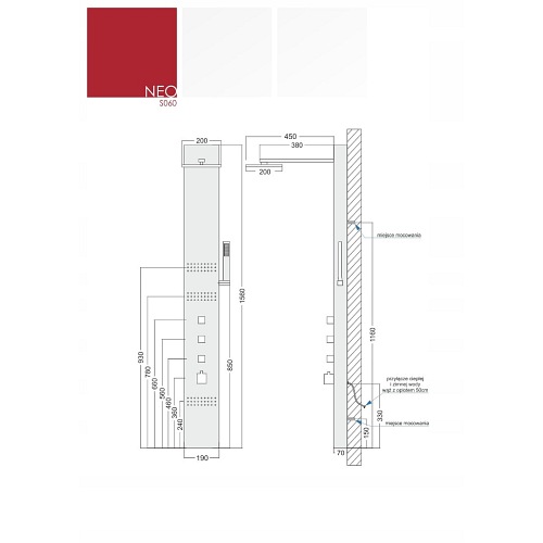Panel natryskowy Neo Led Corsan bateria termostat