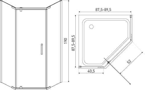Kabina prysznicowa pięciokątna 90x90 Metro Kerra Black