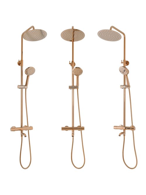 Miedziany zestaw prysznicowy z termostatem i wylewką Lungo Rea
