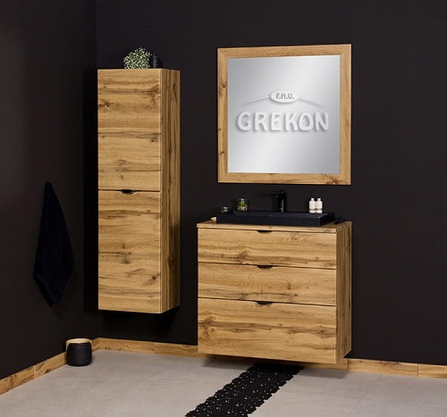 Szafka łazienkowa z czarną umywalką nablatową dąb naturalny 80 cm Victa Gante