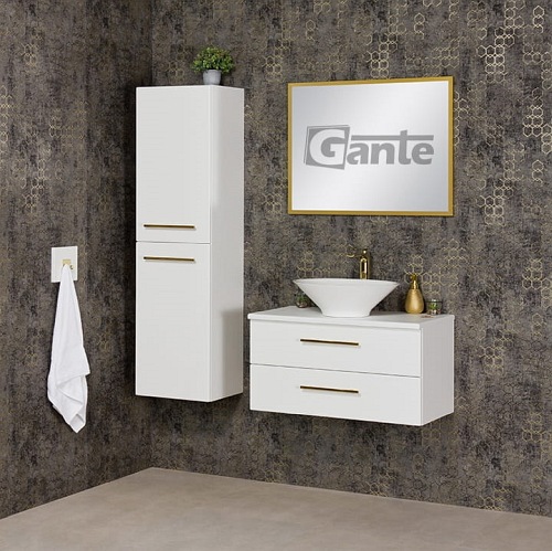 Szafka wisząca biały mat z umywalką nablatową 80 cm Belli Gold Gante