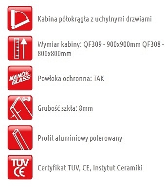 Kabina prysznicowa półokrągła 90x90 QF0309 Capri Atrium