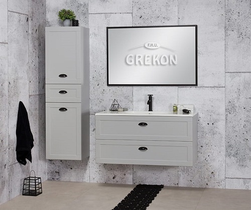 Szafka łazienkowa szara wisząca z umywalką 100/45 Grend