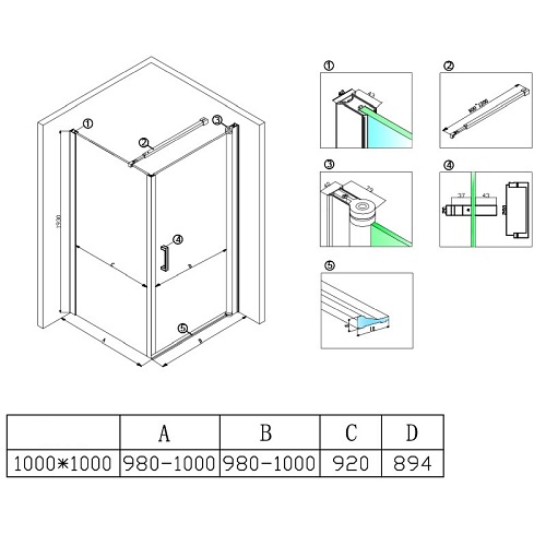 Kabina prysznicowa 100x100 kwadratowa drzwi pełne uchylne KZ1190C