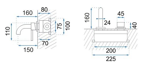 Bateria podtynkowa chromowana Lungo chrom Rea