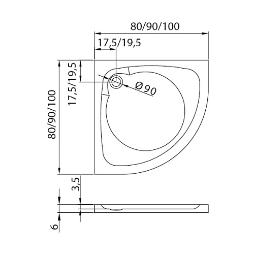 Brodzik półokrąły 80x80 B-159 Cantare New Trendy