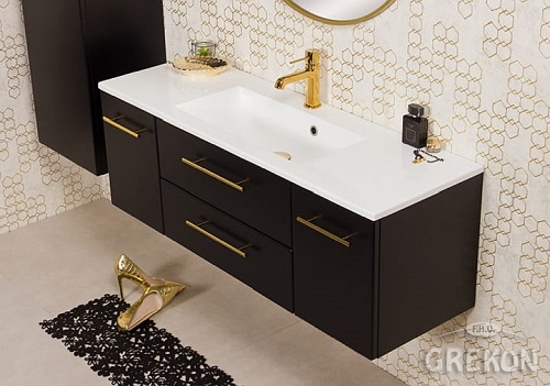 Szafka wisząca z umywalką czarny mat 120 cm Belli Gold Gante