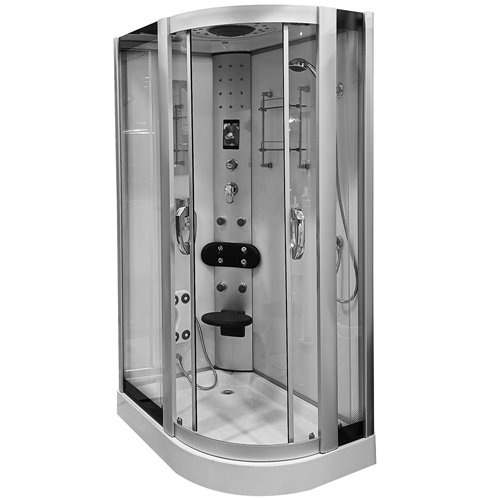 Biała kabina prysznicowa z hydromasażem + sauna na niskim brodziku 120x85 prawa MO-09914PBS