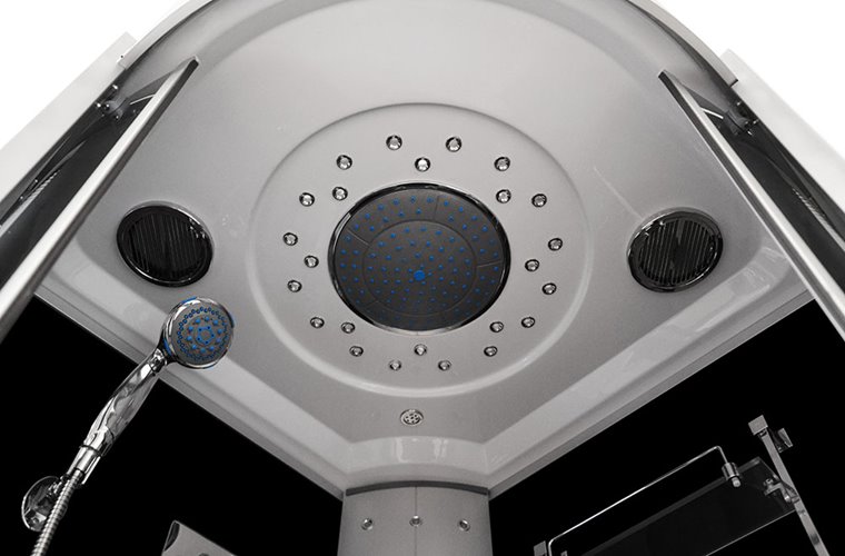 Kabina prysznicowa + sauna parowa składane siedzisko półokrągła zabudowana czarna 90x90 MO-09909AS