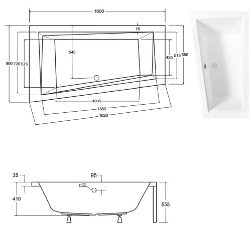 Wanna asymetryczna czarno-biała z obudową Intima Besco lewa 160x90 cm