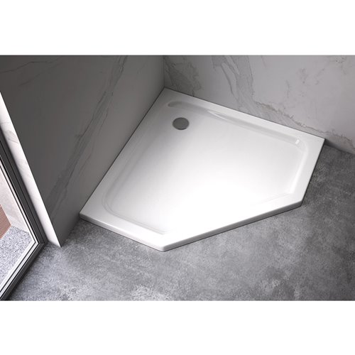 Biały brodzik prysznicowy pięciokątny 100x100 ST07C wysokość 5 cm