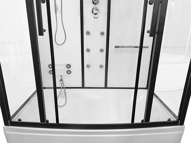 Biała kabina prysznicowa z hydromasażem i sauną parową prostokątna zabudowana 170x85 MO-0505-170WS