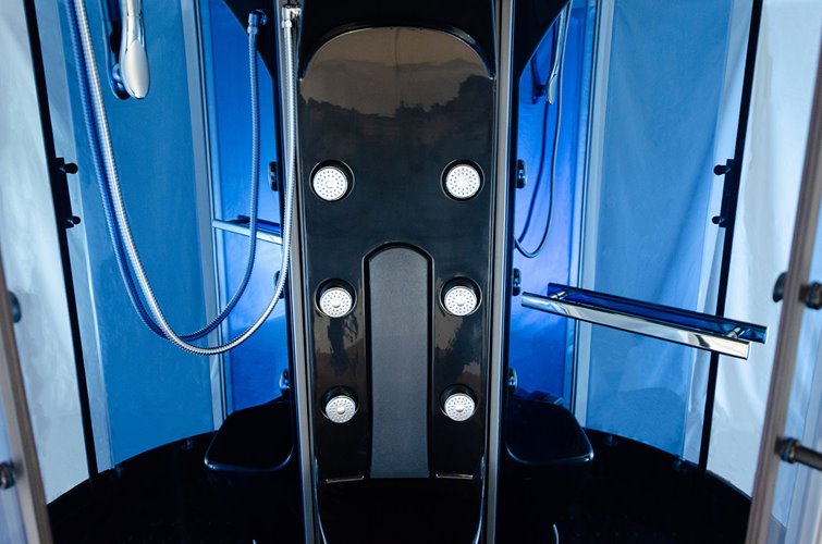 Czarna kabina prysznicowa z hydromasażem i sauną parową zabudowana 100x100 MO-0210BS