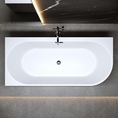 Wanna ryflowana przyścienna narożna lewa korek oraz przelew czarny 150 cm Rio Hydrosan