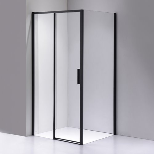 Czarna prostokątna kabina prysznicowa Super Slim Nova 100x80 drzwi rozsuwane