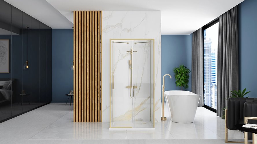 Złota szczotkowana kabina prysznicowa przyścienna drzwi rozsuwane 130x100 Rapid Slide Rea