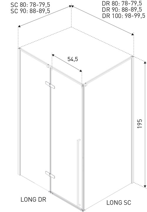 Czarna kabina prysznicowa prostokątna 80x90 drzwi uchylne Long Black Kerra