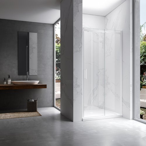 Białe drzwi prysznicowe do wnęki 135-140 cm rozsuwane szkło 8 mm KZ09E