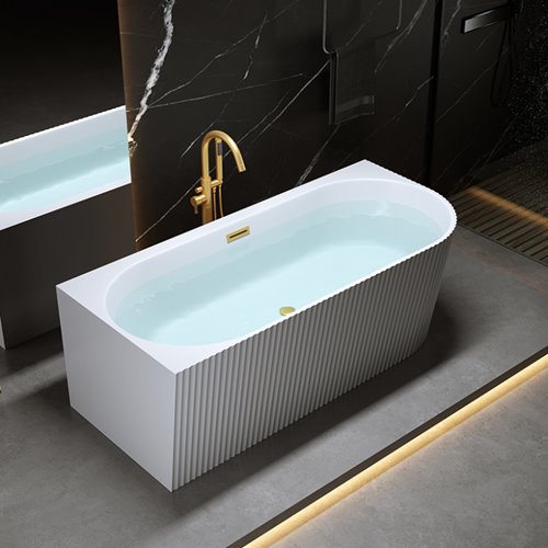 Wanna ryflowana przyścienna narożna lewa korek oraz przelew złoty szczotkowany 160 cm Rio Hydrosan