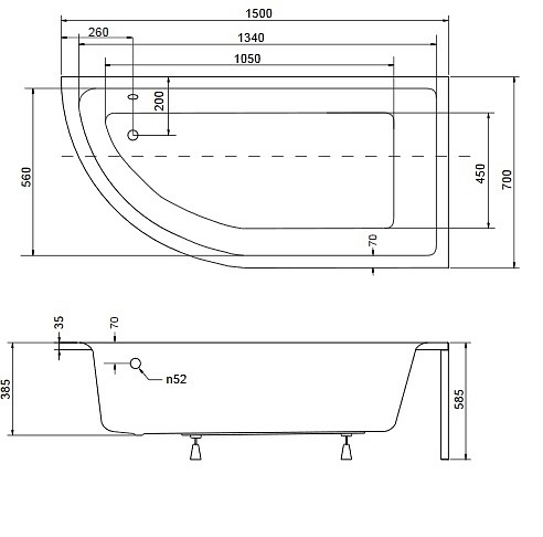 Czarno-biała wanna narożna z obudową 150 cm Prawa Praktika Besco