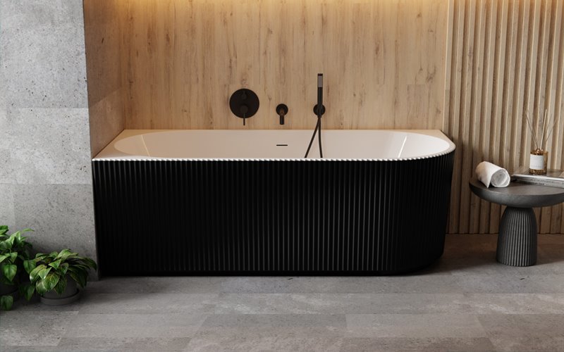 Denaya Besco B&W czarno-biała wanna wolnostojąca 150 cm lewa syfon czarny WASB-150DLB