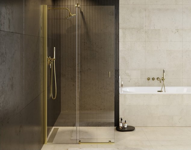 Złota ścianka prysznicowa rozsuwana 120 cm Vayo Gold Besco