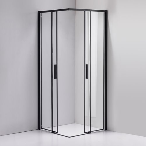 Czarna kabina prysznicowa kwadratowa Super Slim Nova 90x90 drzwi rozsuwane