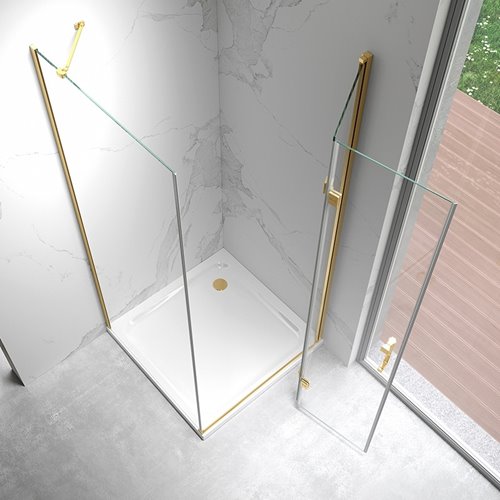 Złota kabina prysznicowa prostokątna drzwi pojedyncze składane 90x80 ZES-KZ20C-GL-90X80